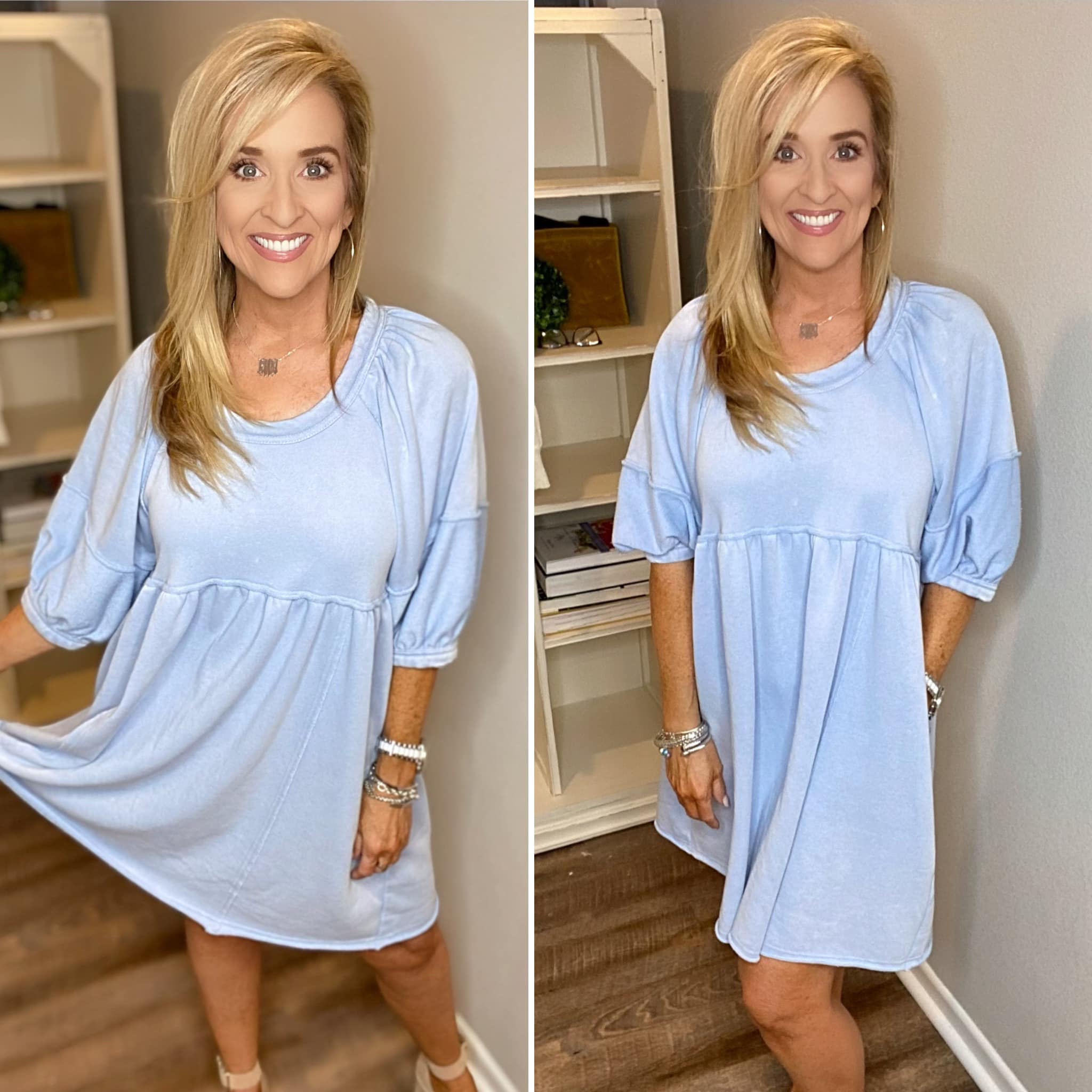 Blue French Terry Babydoll Dress