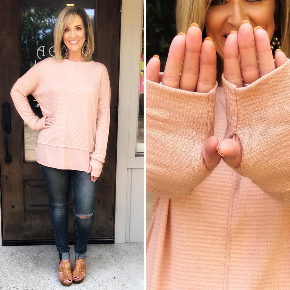 Waffle Knit Tunic With Thumb Hole Detail