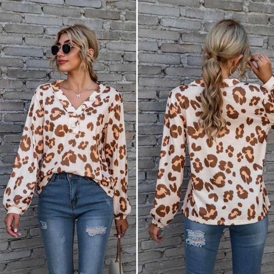 Brown Leopard Long Sleeve Top