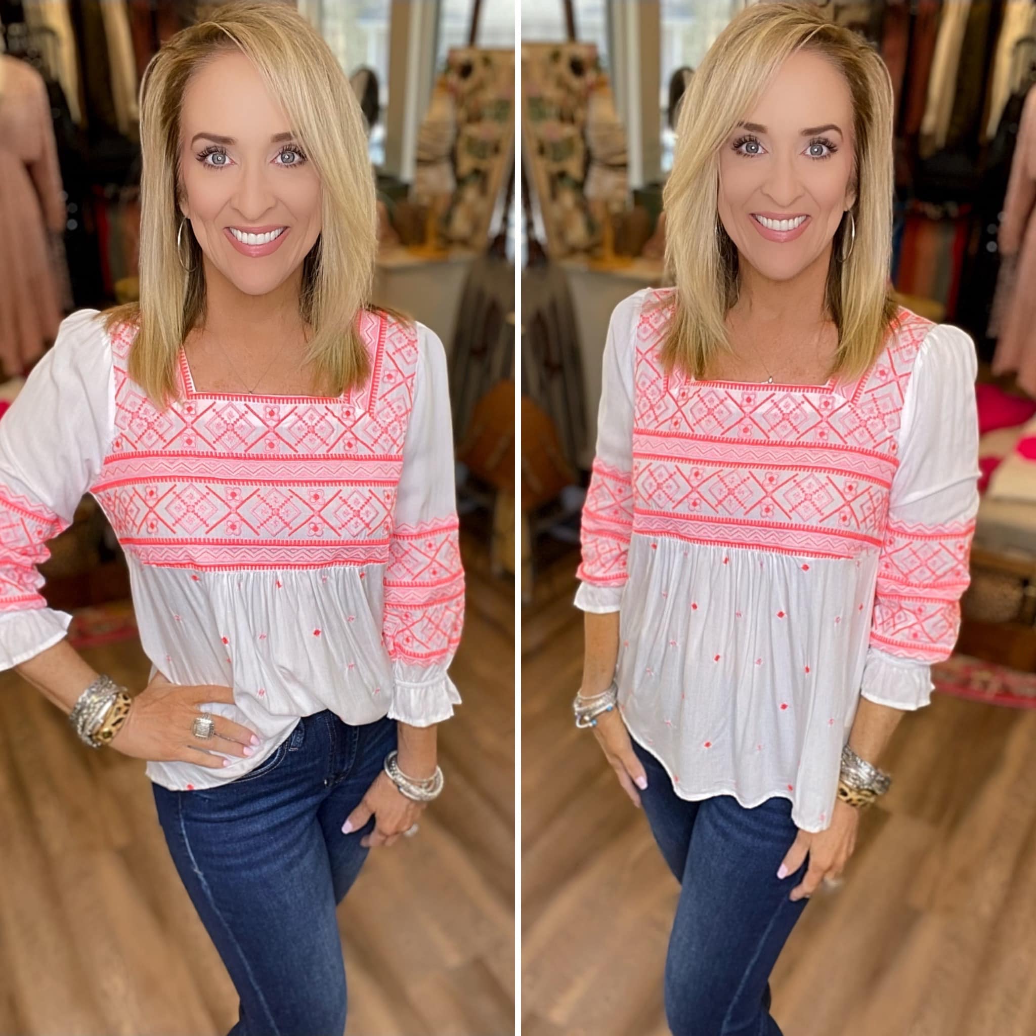 Aztec Pink Embroidered Babydoll Top