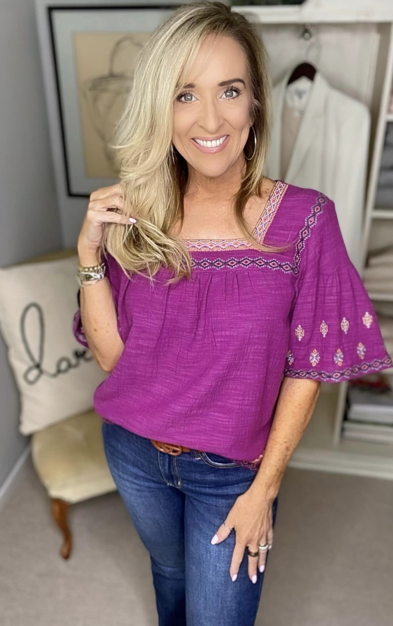 Magenta Embroidered Textured Top