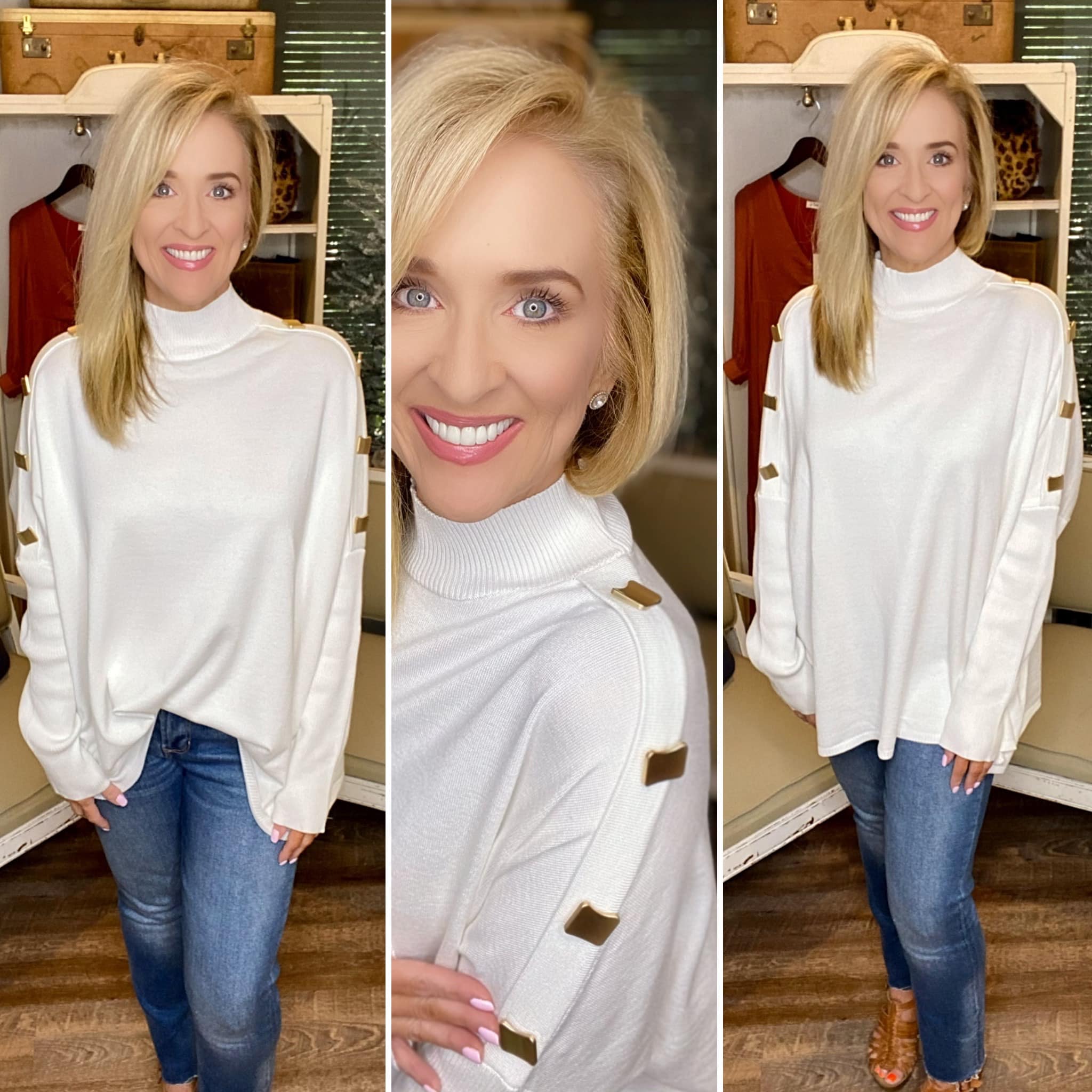 Ivory With Gold Buttons Sweater