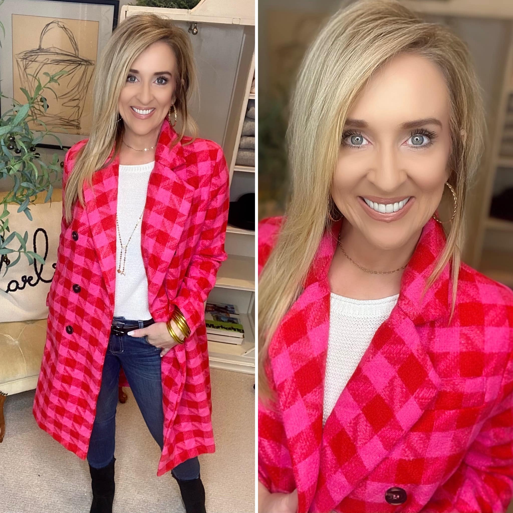 Hot Pink and Red Houndstooth Coat