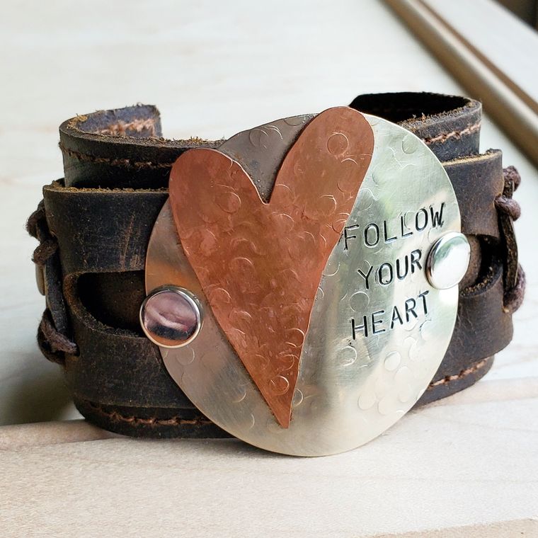 Follow Your Heart Distressed Leather Cuff