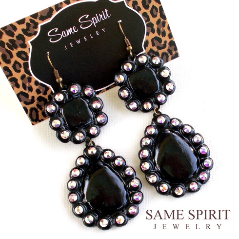 SAME SPIRIT Solid Black With Bling Sugarite Earrings