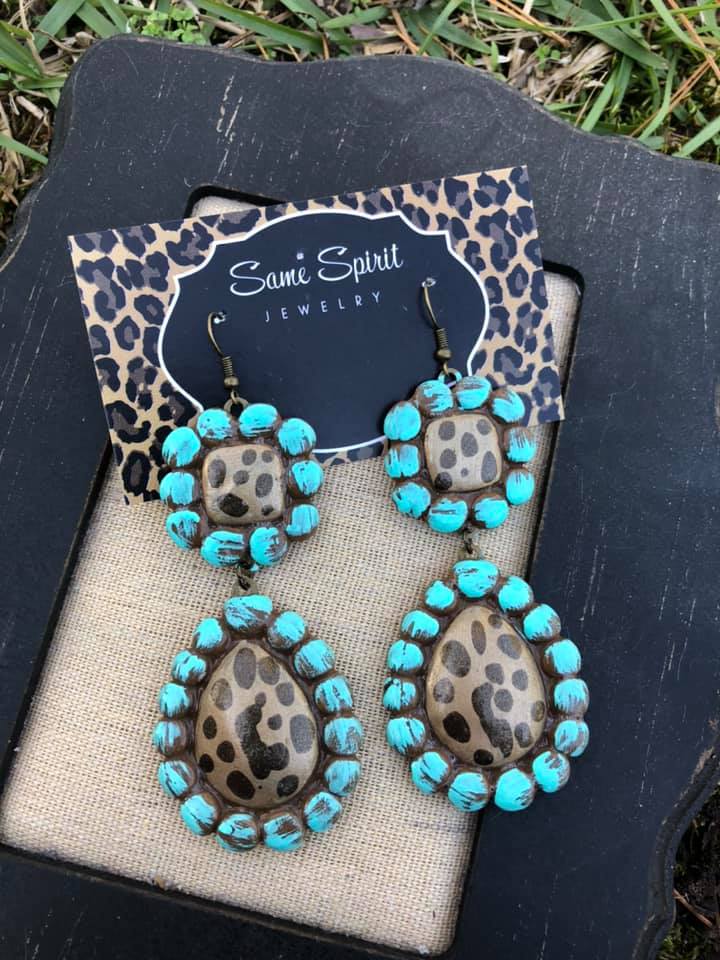 SAME SPIRIT Turquoise and Leopard Sugarite Earrings