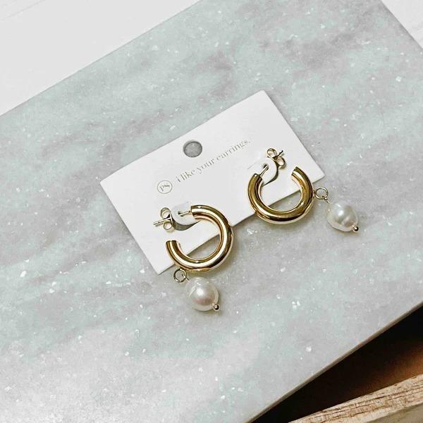 Pearled Dangle Hoop Earrings